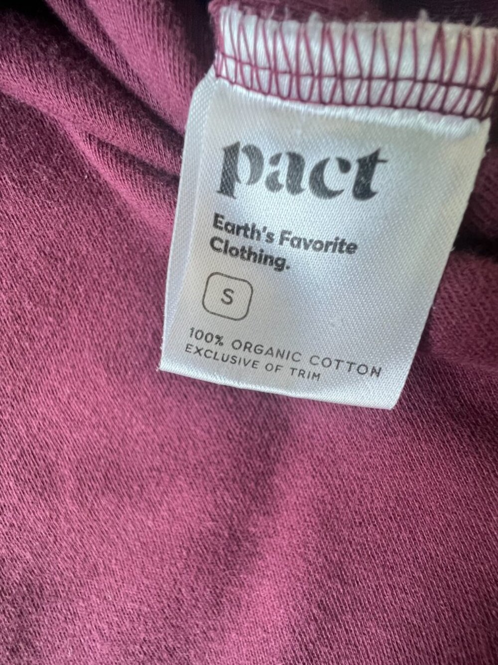 Pact Organic Cotton Airplane Easy Side Slit Pullover Burgundy Hoodie Size Small - Picture 13 of 13
